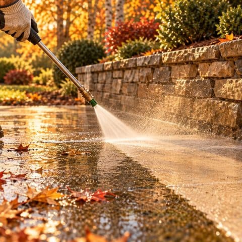 Pressure washing a walkway